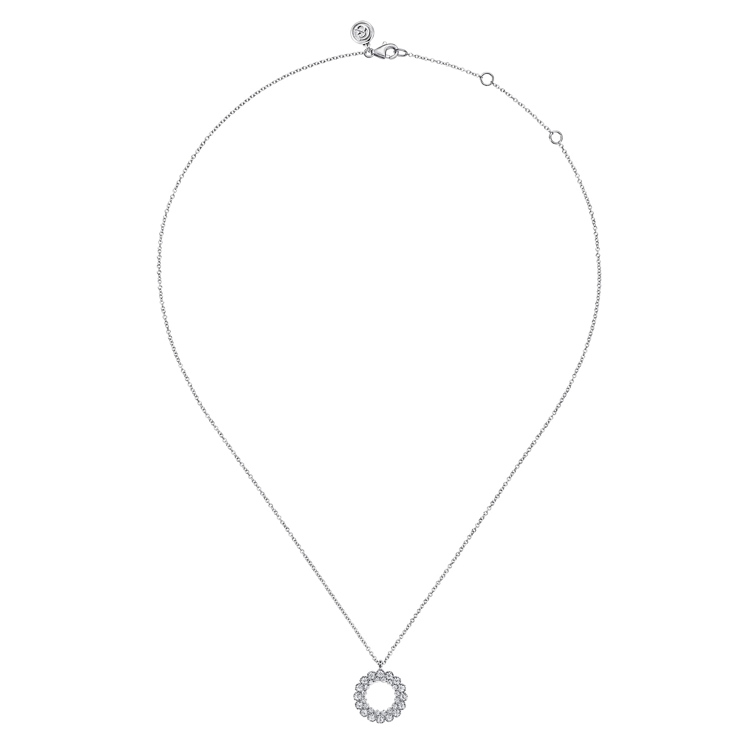 14K White Gold Diamond Circle Pendant Necklace
