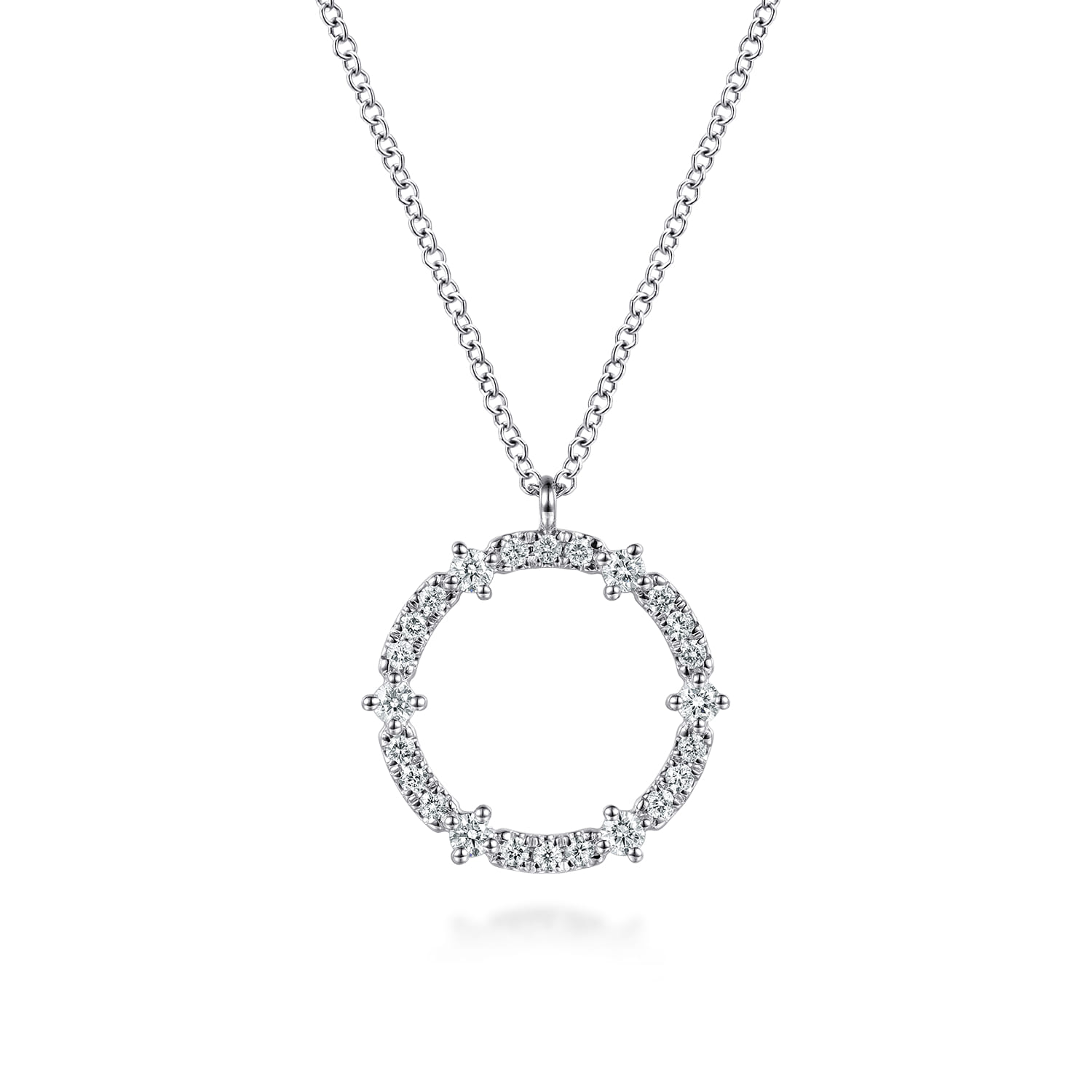 14K White Gold Diamond Circle Pendant Necklace - 0.35 ct - Shot 1