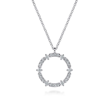 14K White Gold Diamond Circle Pendant Necklace