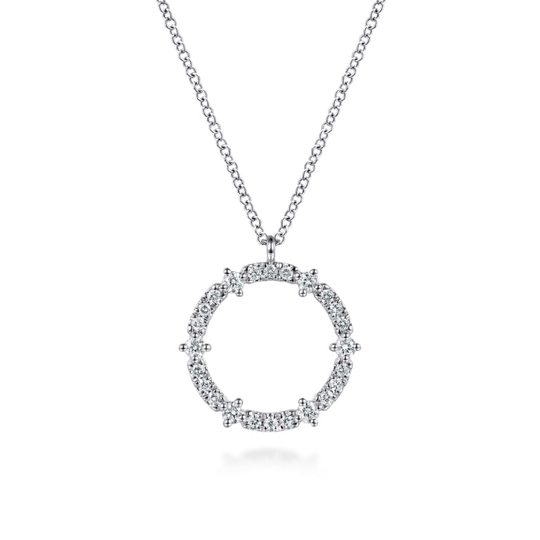 14K White Gold Diamond Circle Pendant Necklace - 0.35 ct - Shot 1