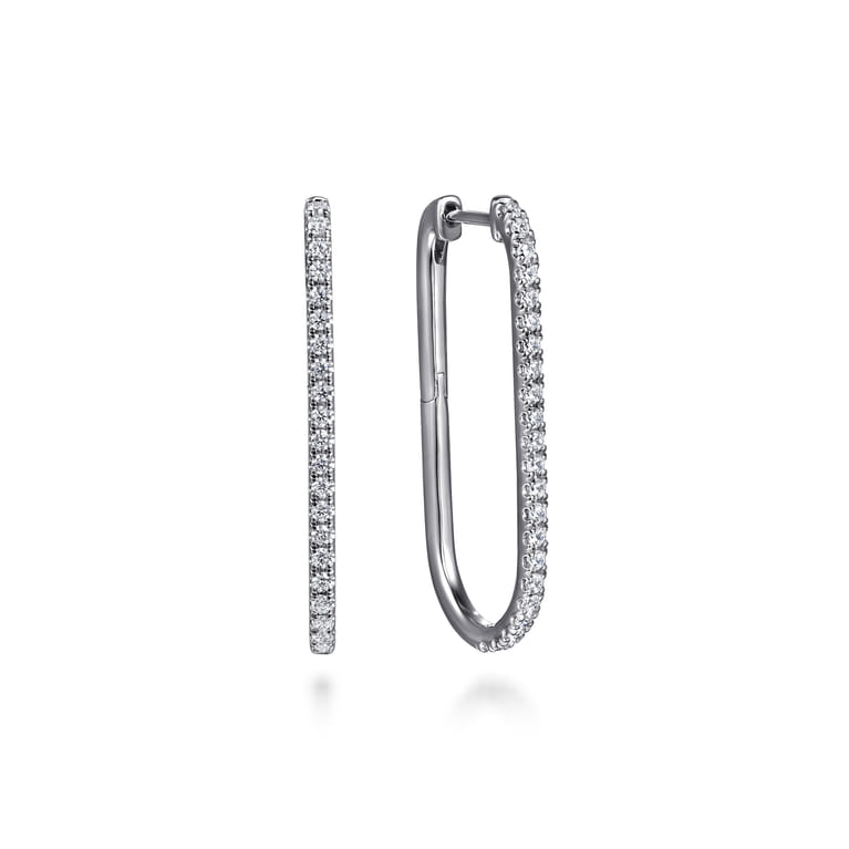 14K White Gold Diamond Classic Elongated Oval Hoop Earrings - 0.5 ct - Shot 1