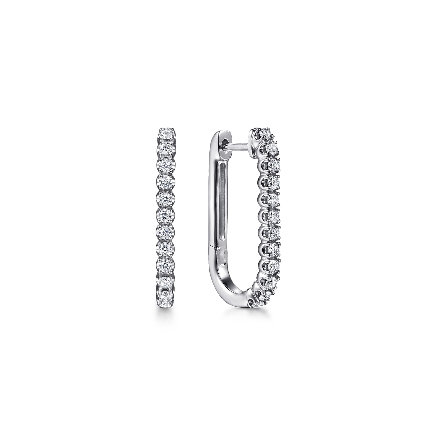 14K White Gold Diamond Classic Elongated Oval Hoop Earrings - 0.32 ct - Shot 1