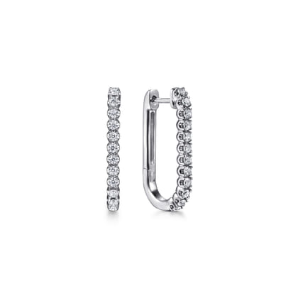 14K White Gold Diamond Classic Elongated Oval Hoop Earrings