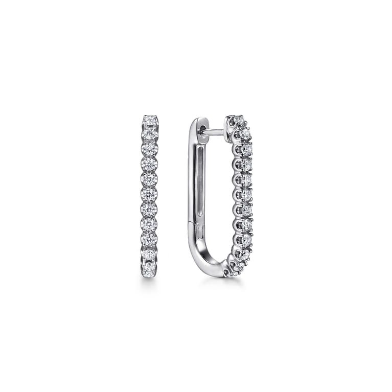 14K White Gold Diamond Classic Elongated Oval Hoop Earrings - 0.32 ct - Shot 1