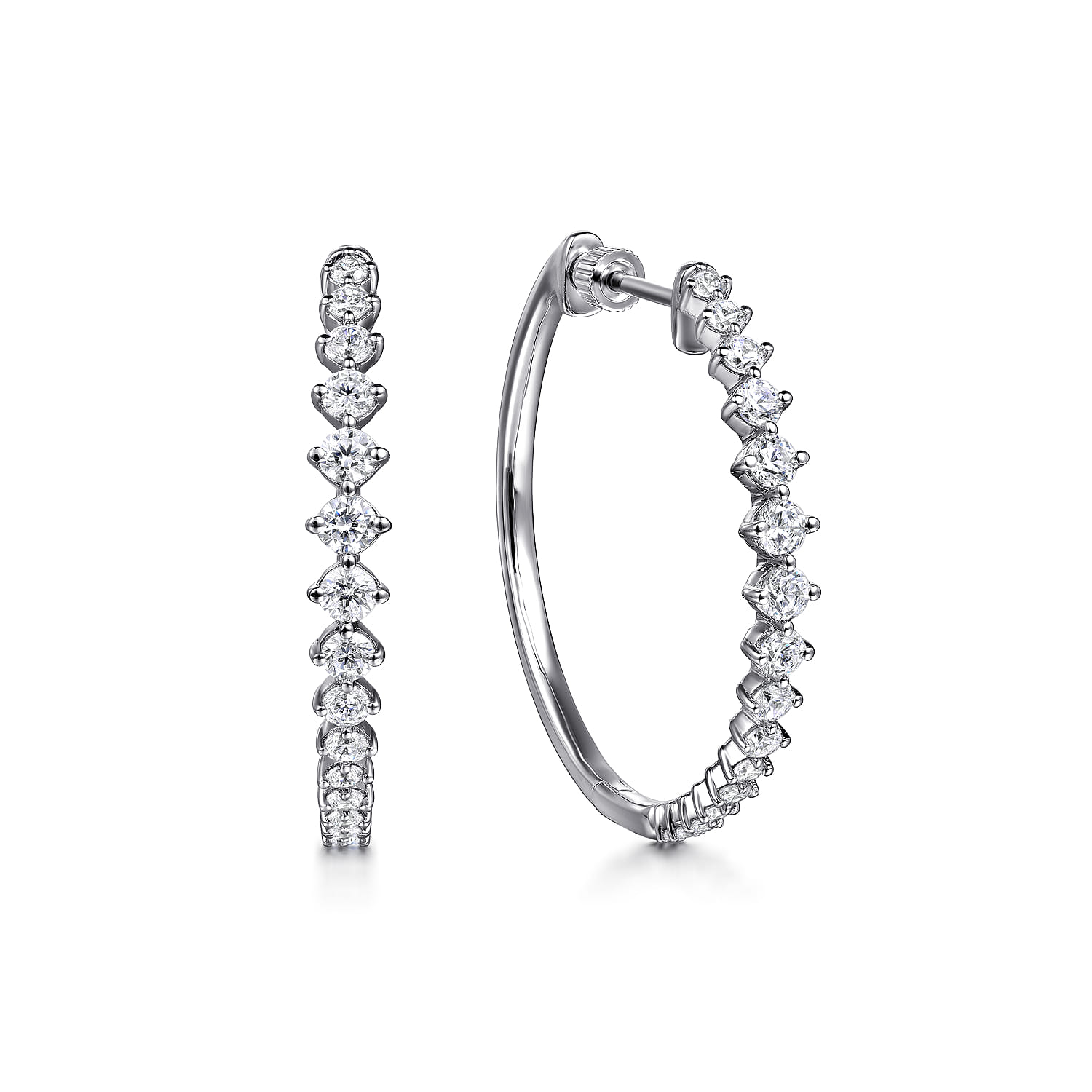 14K White Gold Diamond Classic Hoop Earrings - 1.25 ct - Shot 1