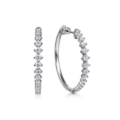14K White Gold Diamond Classic Hoop Earrings