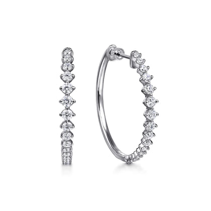 14K White Gold Diamond Classic Hoop Earrings