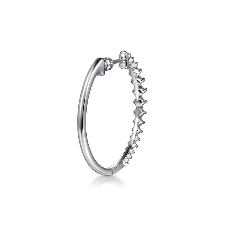 14K White Gold Diamond Classic Hoop Earrings - 1.25 ct - Shot 3