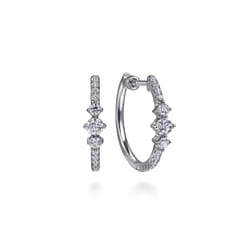 14K White Gold Diamond Classic Hoop Earrings
