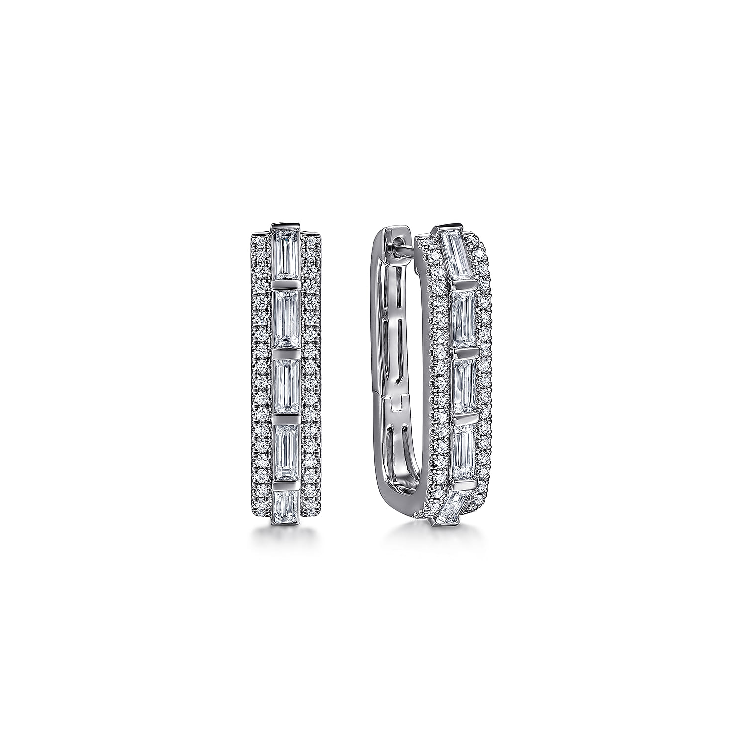 14K White Gold Diamond Classic Hoop Earrings - 1 ct - Shot 1