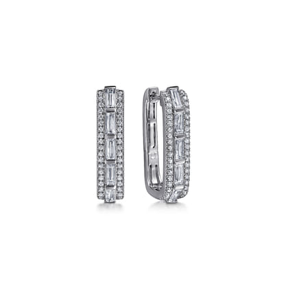 14K White Gold Diamond Classic Hoop Earrings