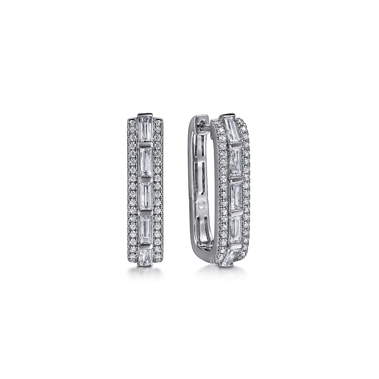 14K White Gold Diamond Classic Hoop Earrings - 1 ct - Shot 1
