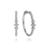 14K White Gold Diamond Classic Hoop Earrings