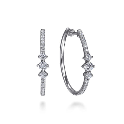 14K White Gold Diamond Classic Hoop Earrings