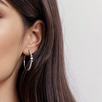 14K White Gold Diamond Classic Hoop Earrings