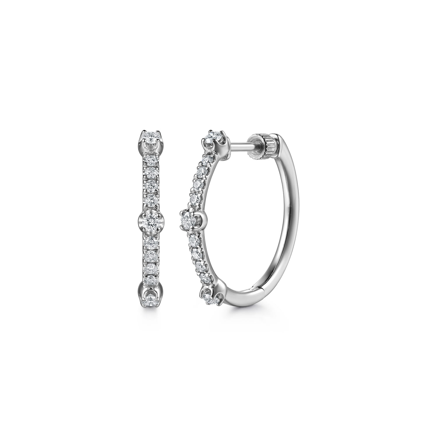 14K White Gold Diamond Classic Hoop Earrings - 0.4 ct - Shot 1