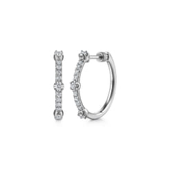 14K White Gold Diamond Classic Hoop Earrings