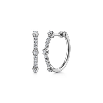 14K White Gold Diamond Classic Hoop Earrings
