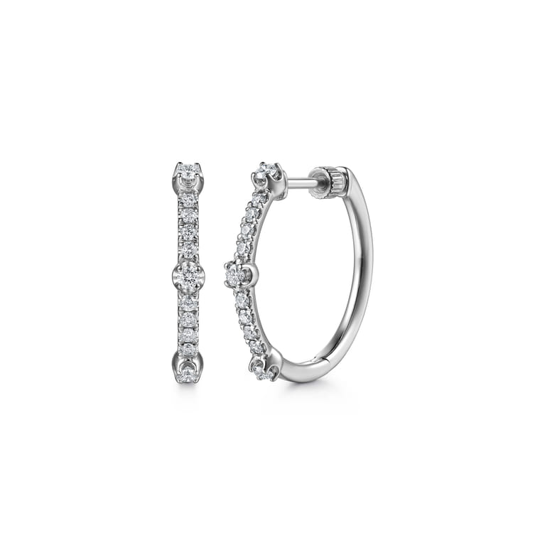 14K White Gold Diamond Classic Hoop Earrings - 0.4 ct - Shot 1