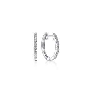 14K White Gold Diamond Classic Huggie Earrings in 15mm