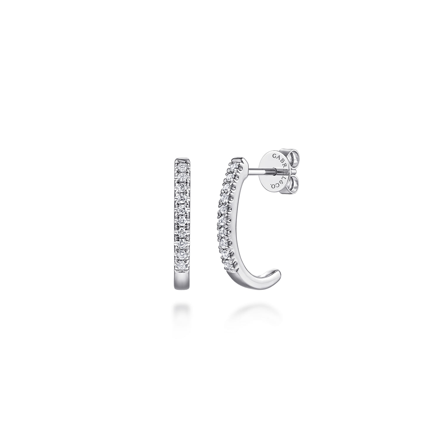 14K White Gold Diamond Classic J Hoop Earrings - 0.08 ct - Shot 1