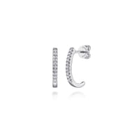 14K White Gold Diamond Classic J Hoop Earrings