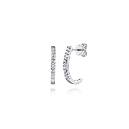 14K White Gold Diamond Classic J Hoop Earrings