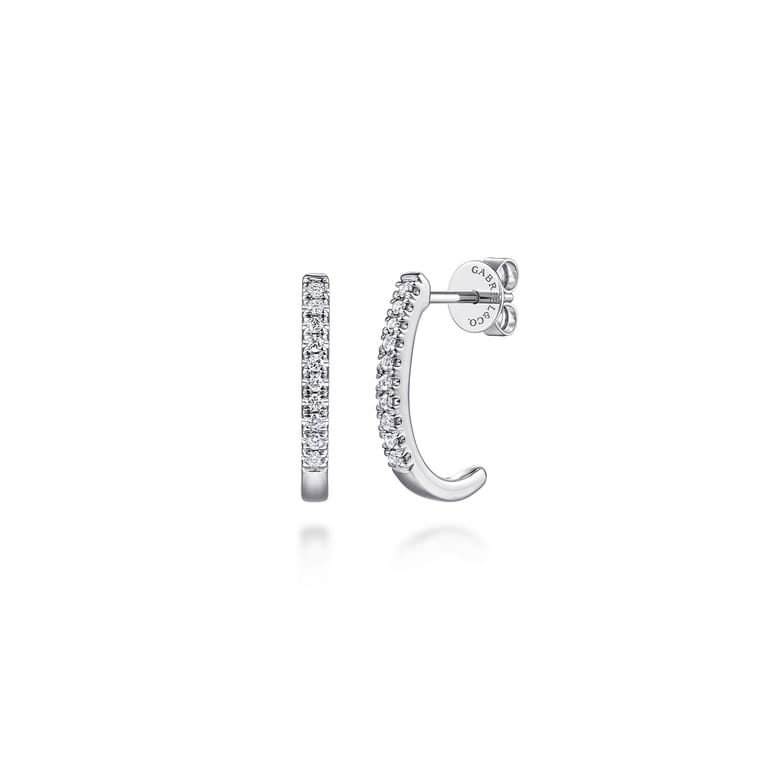 14K White Gold Diamond Classic J Hoop Earrings - 0.08 ct - Shot 1