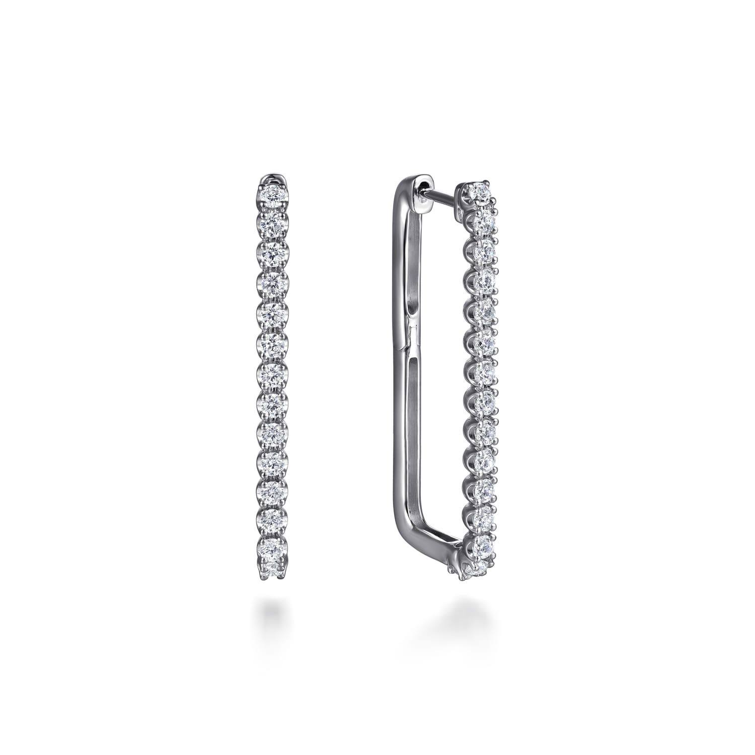 14K White Gold Diamond Classic Paperclip Hoop Earrings - 0.75 ct - Shot 1