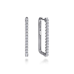 14K White Gold Diamond Classic Paperclip Hoop Earrings
