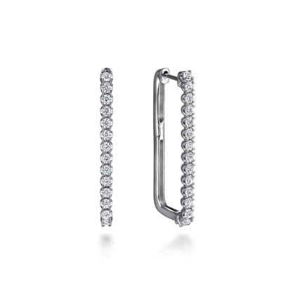 14K White Gold Diamond Classic Paperclip Hoop Earrings