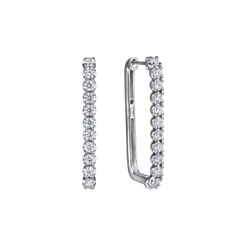 14K White Gold Diamond Classic Paperclip Hoop Earrings
