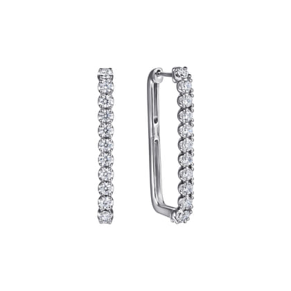 14K White Gold Diamond Classic Paperclip Hoop Earrings