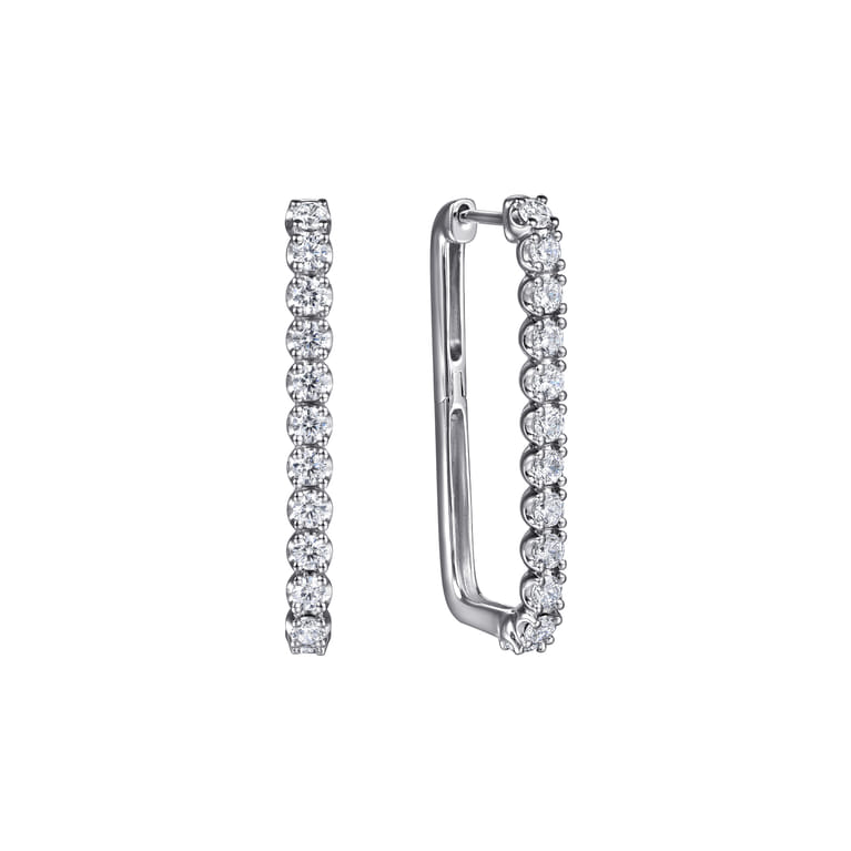 14K White Gold Diamond Classic Paperclip Hoop Earrings - 1.2 ct - Shot 1
