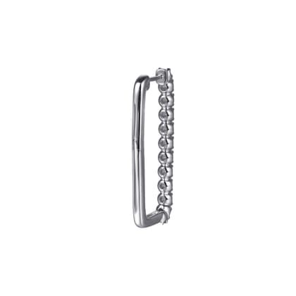 14K White Gold Diamond Classic Paperclip Hoop Earrings