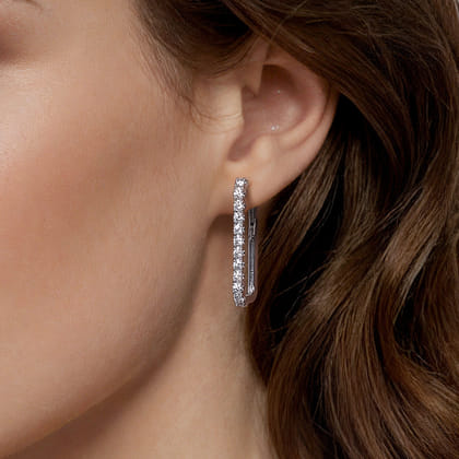 14K White Gold Diamond Classic Paperclip Hoop Earrings