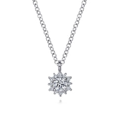 14K White Gold Diamond Classic Pendant Necklace