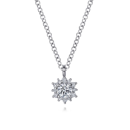 14K White Gold Diamond Classic Pendant Necklace