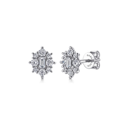 14K White Gold Diamond Classic Stud Earrings