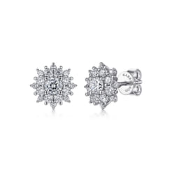 14K White Gold Diamond Classic Stud Earrings