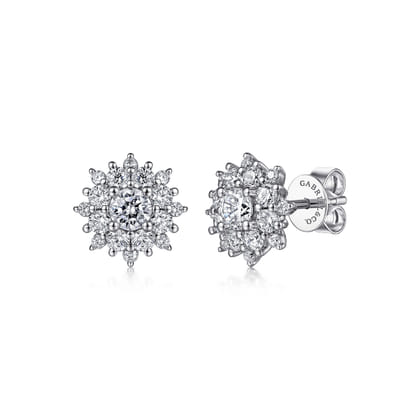 14K White Gold Diamond Classic Stud Earrings
