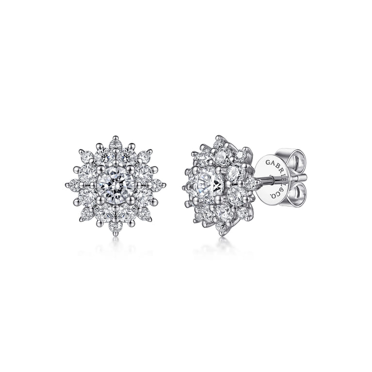 14K White Gold Diamond Classic Stud Earrings - 1.05 ct - Shot 1