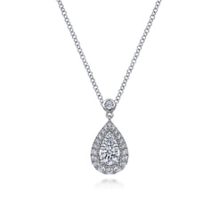14K White Gold Diamond Classic Teardrop Pendant Necklace