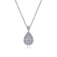 14K White Gold Diamond Classic Teardrop Pendant Necklace