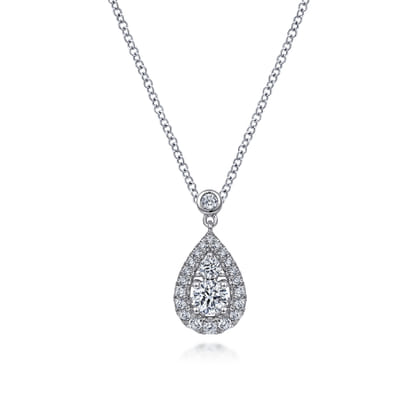 14K White Gold Diamond Classic Teardrop Pendant Necklace