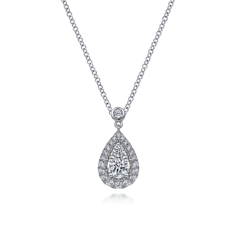 14K White Gold Diamond Classic Teardrop Pendant Necklace - 0.5 ct - Shot 1