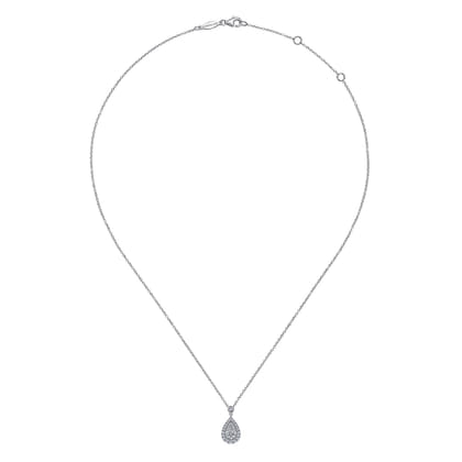 14K White Gold Diamond Classic Teardrop Pendant Necklace
