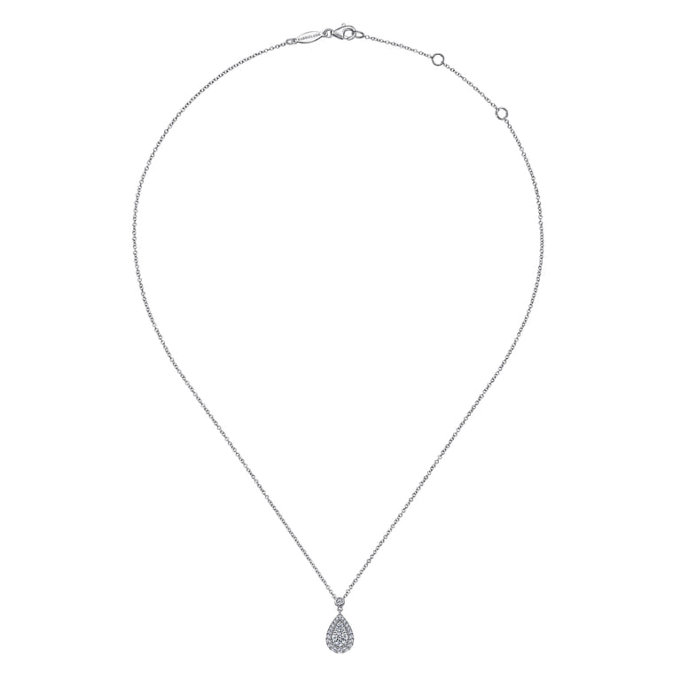 14K White Gold Diamond Classic Teardrop Pendant Necklace - 0.5 ct - Shot 2