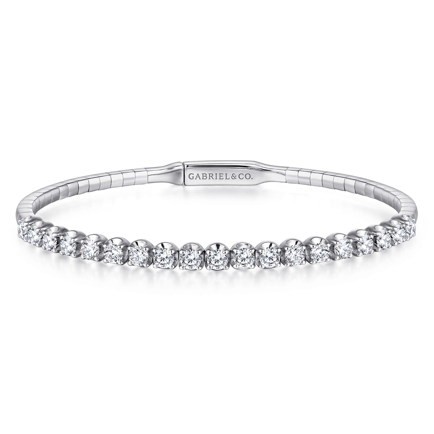 14K White Gold Diamond Closed Bangle Bracelet - 1.5 ct - Shot 1