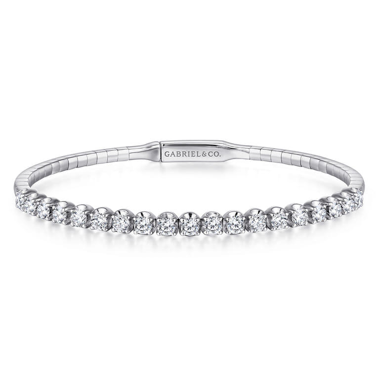14K White Gold Diamond Closed Bangle Bracelet - 1.5 ct - Shot 1